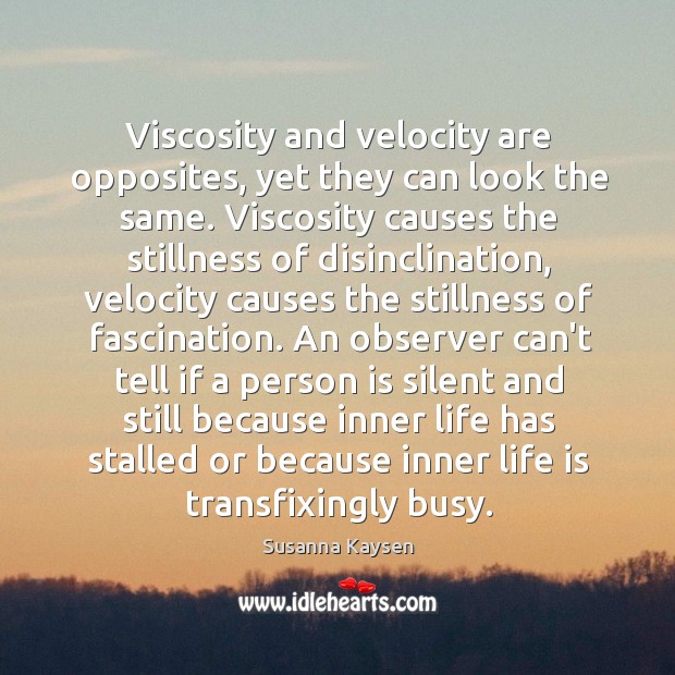 Viscosity and velocity are opposites, yet they can look the same. Viscosity Susanna Kaysen Picture Quote