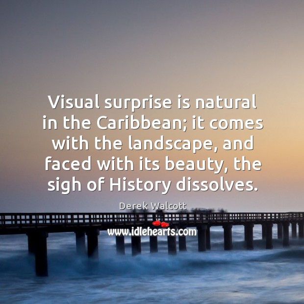 Visual surprise is natural in the caribbean; it comes with the landscape, and faced with its beauty Derek Walcott Picture Quote