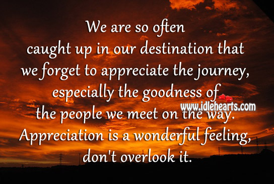 Appreciation is a wonderful feeling, don’t overlook it. Journey Quotes Image