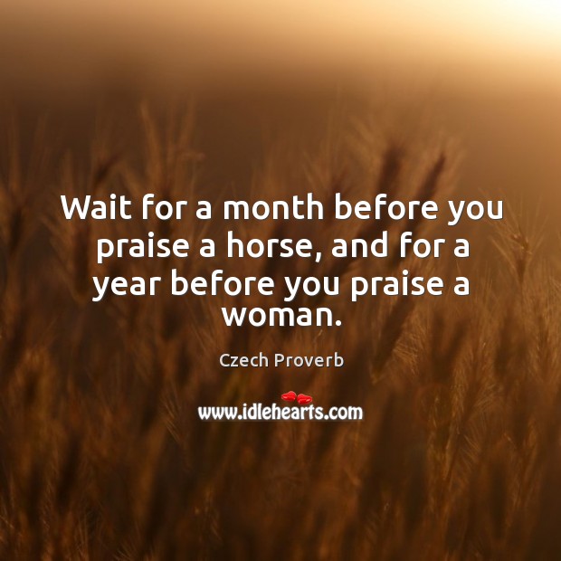 Wait for a month before you praise a horse, and for a year before you praise a woman. Czech Proverbs Image