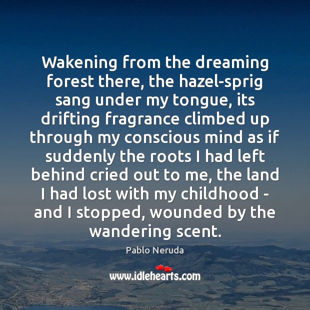 Wakening from the dreaming forest there, the hazel-sprig sang under my tongue, Dreaming Quotes Image