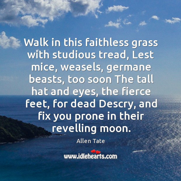 Walk in this faithless grass with studious tread, Lest mice, weasels, germane Allen Tate Picture Quote
