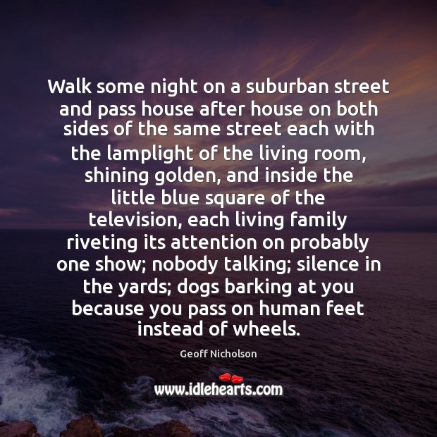 Walk some night on a suburban street and pass house after house Geoff Nicholson Picture Quote