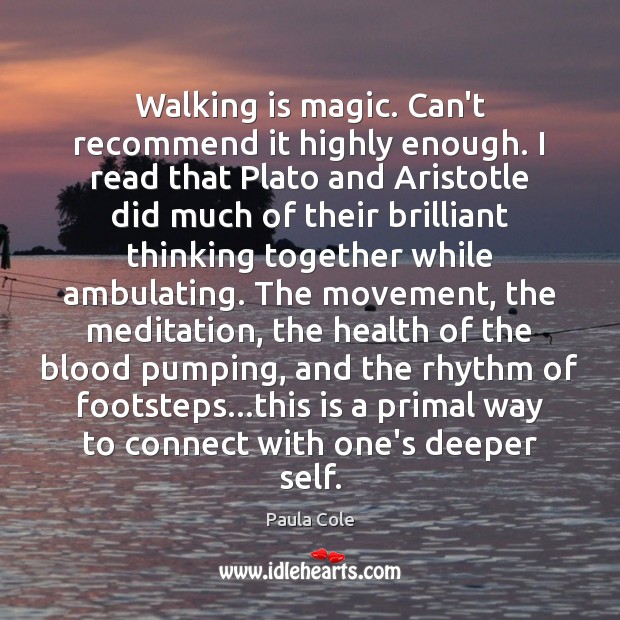 Walking is magic. Can’t recommend it highly enough. I read that Plato Paula Cole Picture Quote