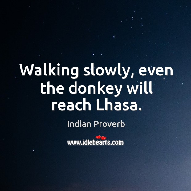 Walking slowly, even the donkey will reach lhasa. Indian Proverbs Image