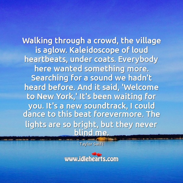 Walking through a crowd, the village is aglow. Kaleidoscope of loud heartbeats, Image