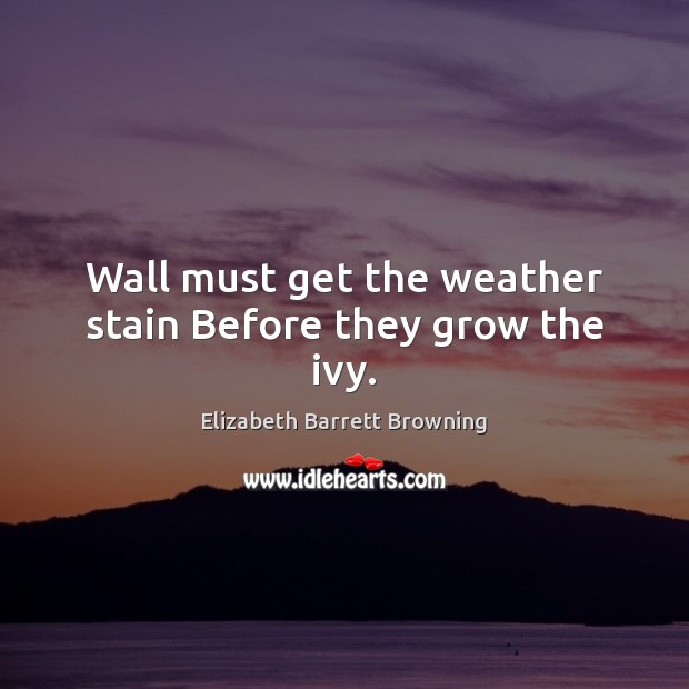 Wall must get the weather stain Before they grow the ivy. Elizabeth Barrett Browning Picture Quote