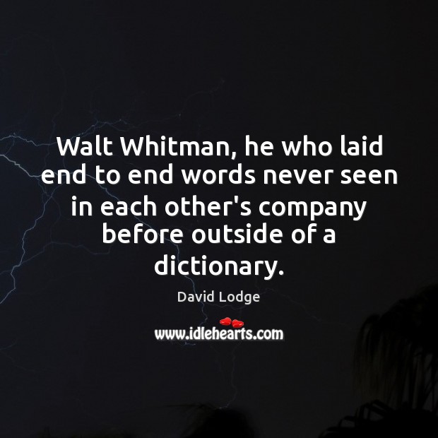 Walt Whitman, he who laid end to end words never seen in David Lodge Picture Quote