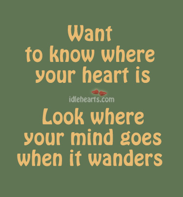 Want to know where your heart is look, look where your mind goes when it wanders. Heart Quotes Image