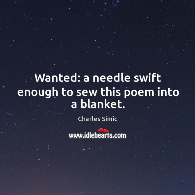 Wanted: a needle swift enough to sew this poem into a blanket. Image