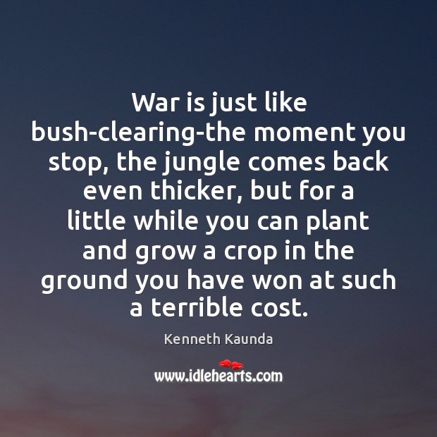 War is just like bush-clearing-the moment you stop, the jungle comes back Kenneth Kaunda Picture Quote