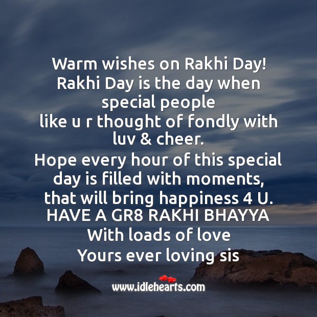 Warm wishes on rakhi day! Raksha Bandhan Messages Image
