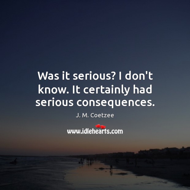 Was it serious? I don’t know. It certainly had serious consequences. J. M. Coetzee Picture Quote