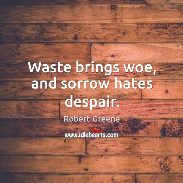 Waste brings woe, and sorrow hates despair. Robert Greene Picture Quote