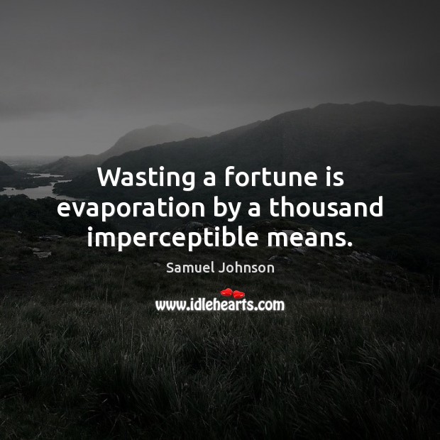 Wasting a fortune is evaporation by a thousand imperceptible means. Samuel Johnson Picture Quote