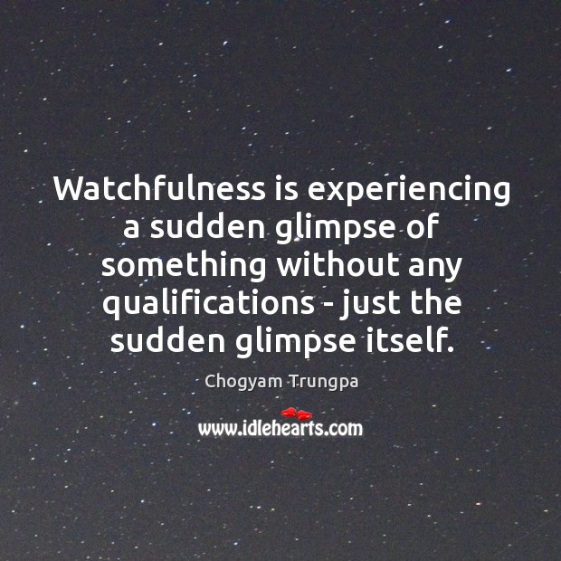 Watchfulness is experiencing a sudden glimpse of something without any qualifications – Chogyam Trungpa Picture Quote