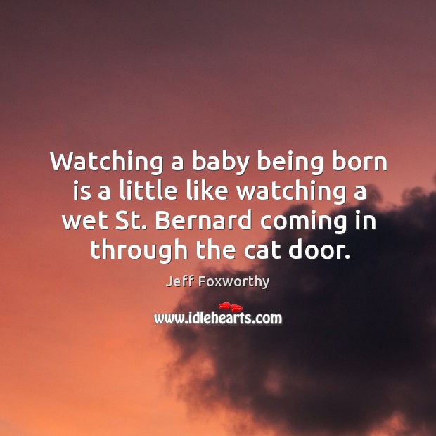 Watching a baby being born is a little like watching a wet st. Bernard coming in through the cat door. Jeff Foxworthy Picture Quote