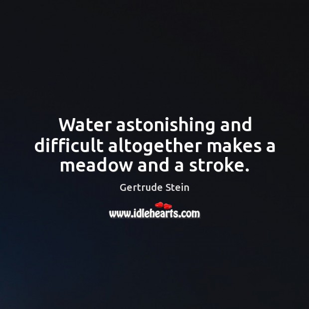 Water astonishing and difficult altogether makes a meadow and a stroke. Gertrude Stein Picture Quote