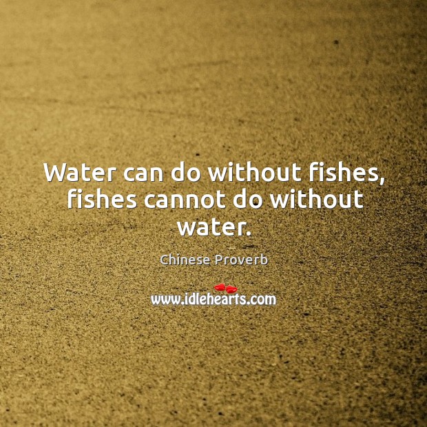 Water can do without fishes, fishes cannot do without water. Chinese Proverbs Image