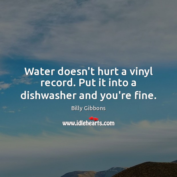 Water doesn’t hurt a vinyl record. Put it into a dishwasher and you’re fine. Billy Gibbons Picture Quote