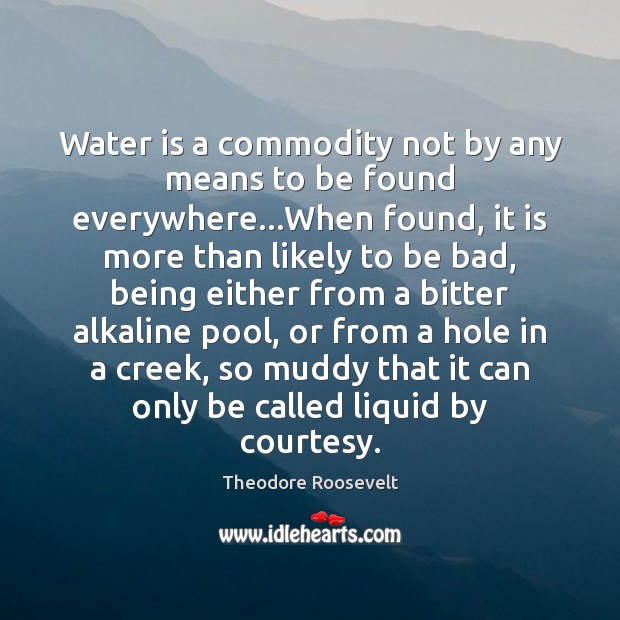 Water is a commodity not by any means to be found everywhere… Theodore Roosevelt Picture Quote
