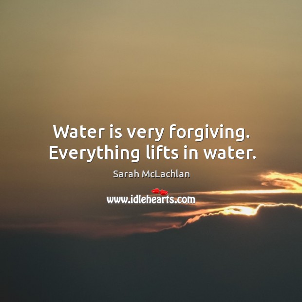 Water is very forgiving. Everything lifts in water. Sarah McLachlan Picture Quote