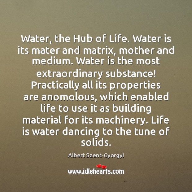 Water, the Hub of Life. Water is its mater and matrix, mother Image
