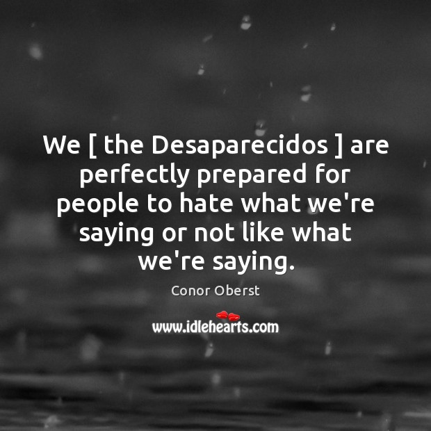 We [ the Desaparecidos ] are perfectly prepared for people to hate what we’re Image