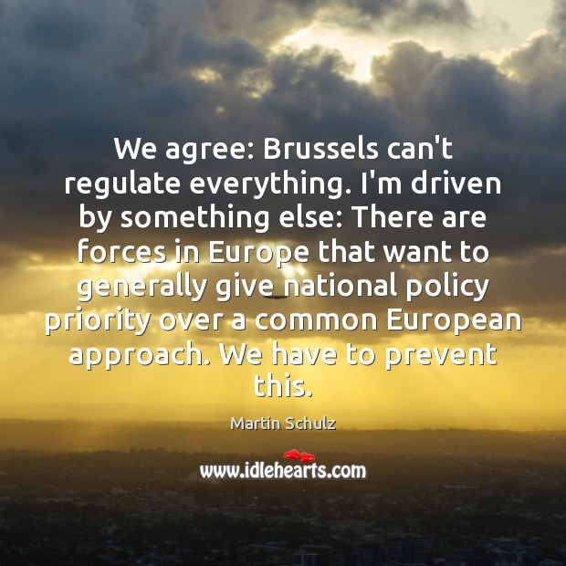 We agree: Brussels can’t regulate everything. I’m driven by something else: There Martin Schulz Picture Quote