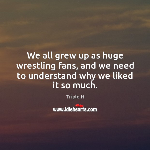 We all grew up as huge wrestling fans, and we need to understand why we liked it so much. Triple H Picture Quote