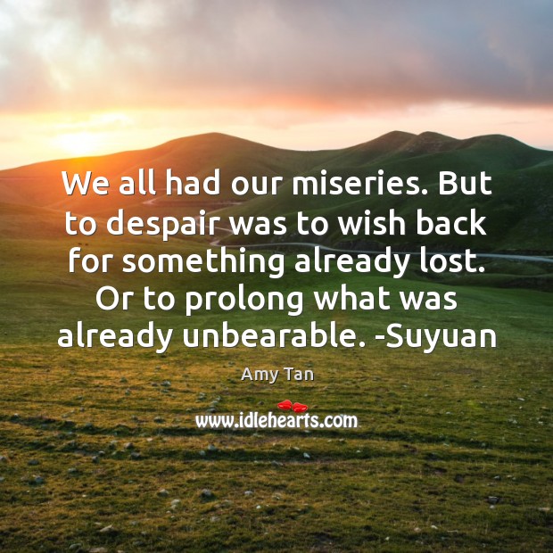 We all had our miseries. But to despair was to wish back Amy Tan Picture Quote