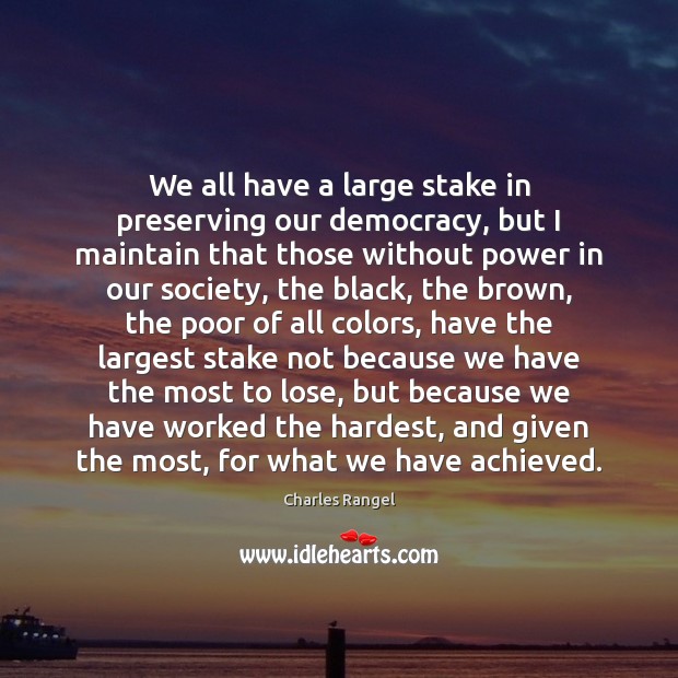 We all have a large stake in preserving our democracy, but I Charles Rangel Picture Quote