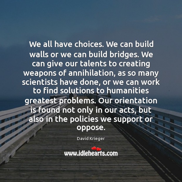 We all have choices. We can build walls or we can build David Krieger Picture Quote