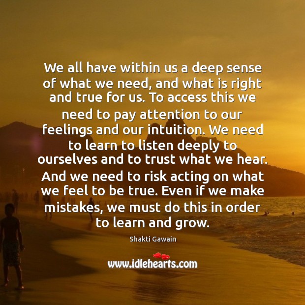 We all have within us a deep sense of what we need, Shakti Gawain Picture Quote