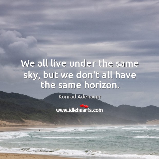 We all live under the same sky, but we don’t all have the same horizon. Konrad Adenauer Picture Quote