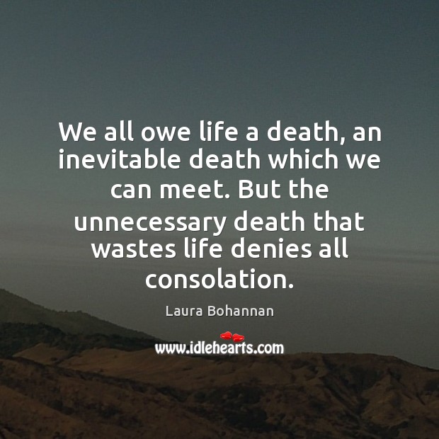 We all owe life a death, an inevitable death which we can Laura Bohannan Picture Quote