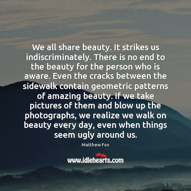We all share beauty. It strikes us indiscriminately. There is no end Matthew Fox Picture Quote