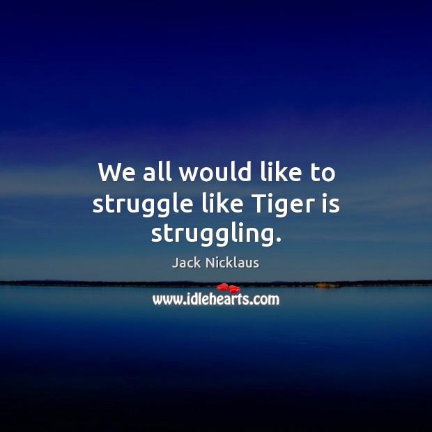 We all would like to struggle like Tiger is struggling. Jack Nicklaus Picture Quote