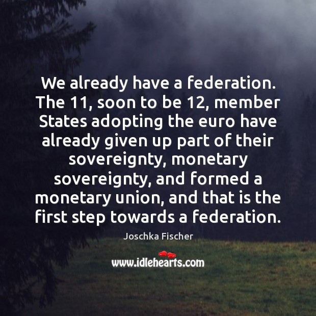 We already have a federation. The 11, soon to be 12, member States adopting Joschka Fischer Picture Quote