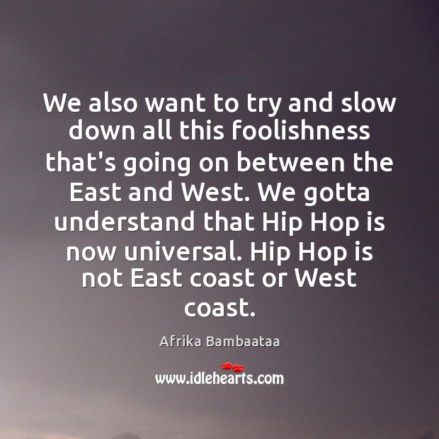 We also want to try and slow down all this foolishness that’s Afrika Bambaataa Picture Quote