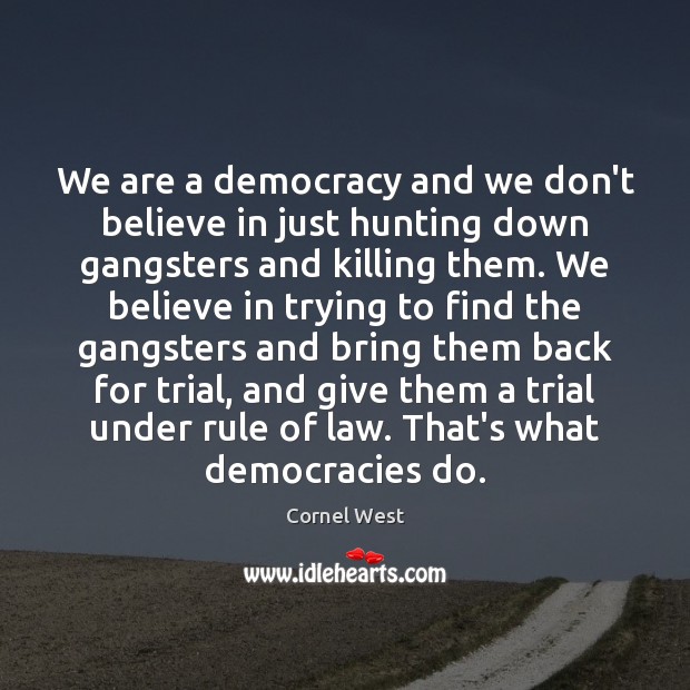 We are a democracy and we don’t believe in just hunting down Cornel West Picture Quote