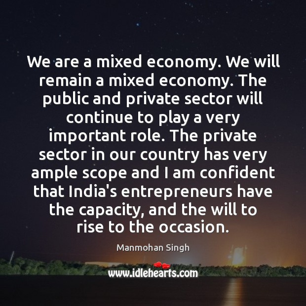 We are a mixed economy. We will remain a mixed economy. The Manmohan Singh Picture Quote