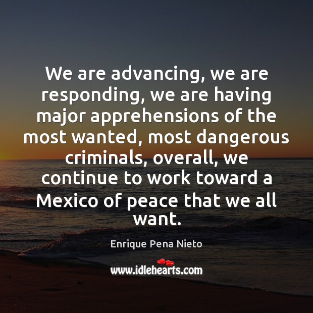 We are advancing, we are responding, we are having major apprehensions of Enrique Pena Nieto Picture Quote