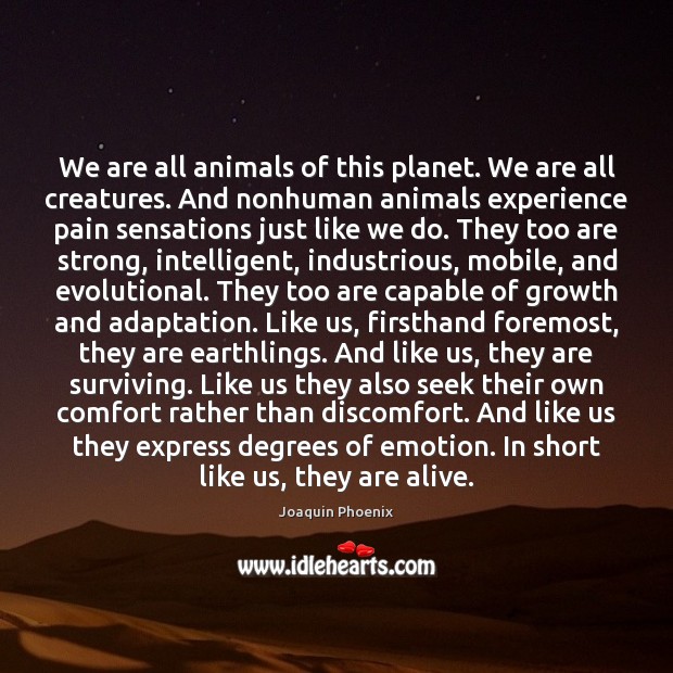 We are all animals of this planet. We are all creatures. And Joaquin Phoenix Picture Quote