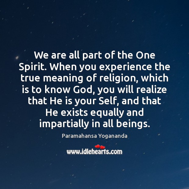 We are all part of the One Spirit. When you experience the Image