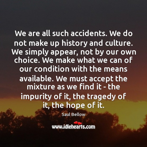 We are all such accidents. We do not make up history and Saul Bellow Picture Quote
