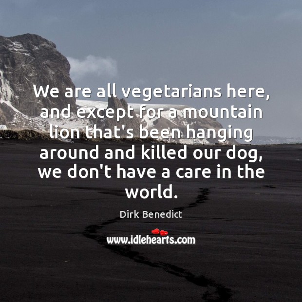 We are all vegetarians here, and except for a mountain lion that’s Dirk Benedict Picture Quote