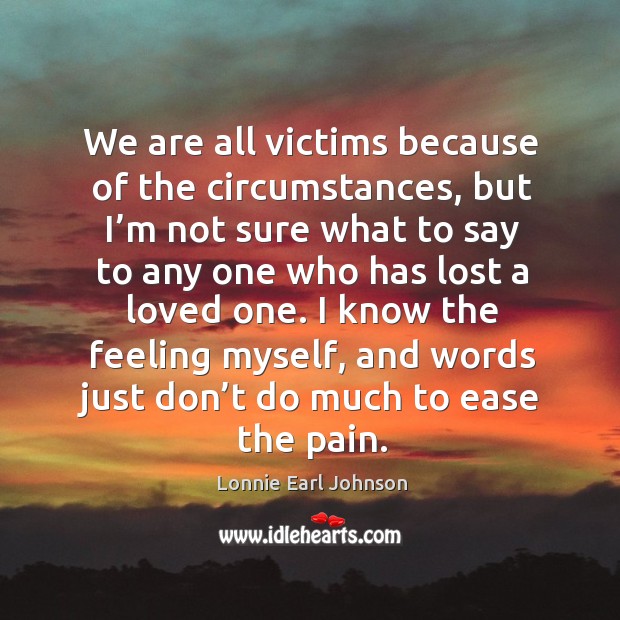 We are all victims because of the circumstances, but I’m not sure what to say to Lonnie Earl Johnson Picture Quote
