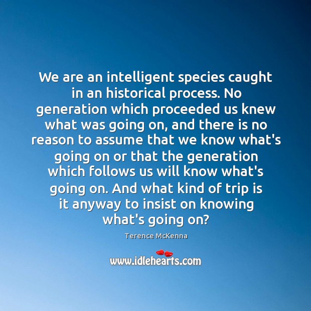 We are an intelligent species caught in an historical process. No generation Terence McKenna Picture Quote