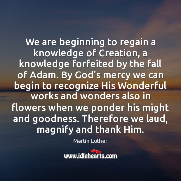 We are beginning to regain a knowledge of Creation, a knowledge forfeited Martin Luther Picture Quote
